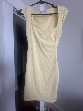 Hello Molly Pale Yellow Mini Dress with Square Neck